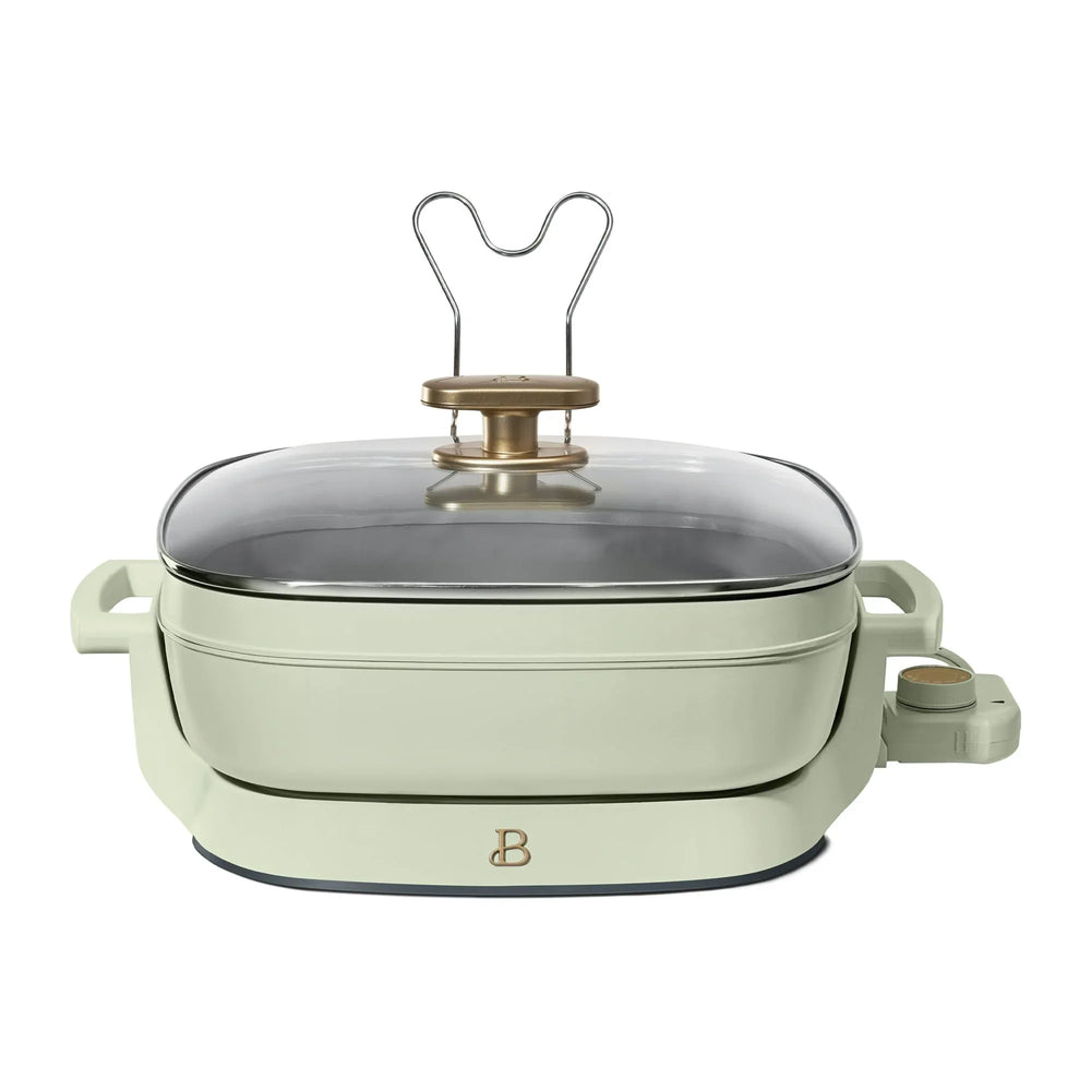 Beautiful 5 in 1 Electric Skillet - Expandable up to 7 Qt with Glass Lid, Black Sesame by Drew Barrymore - USA MEGA SHOP