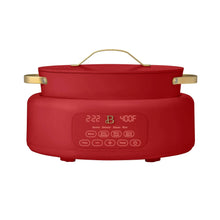 Tomato red multi-cooker base with lid and digital control panel
