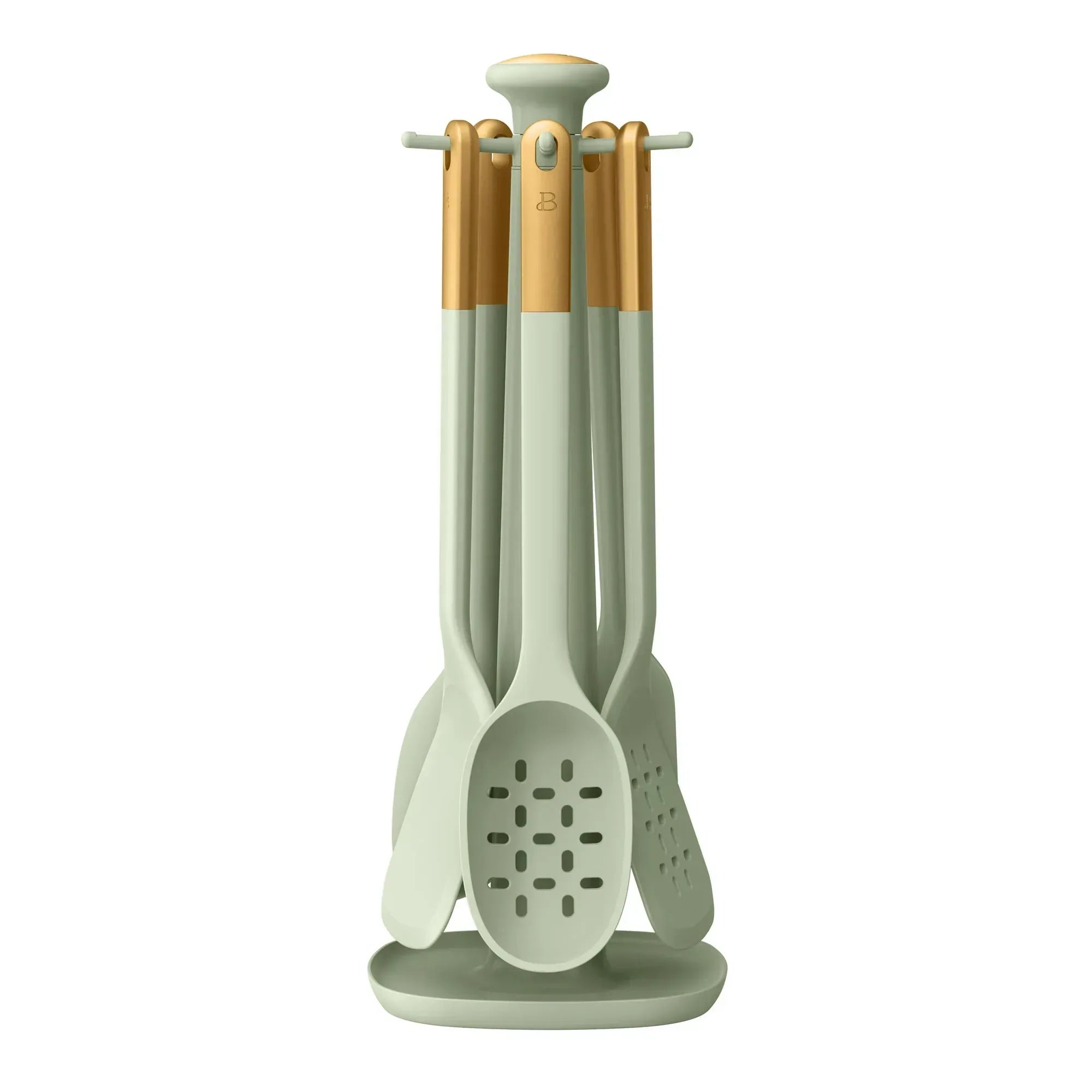 Beautiful 6-Piece Silicone Kitchen Utensil Tool Set with Rotating Rack, Black Sesame by Drew Barrymore