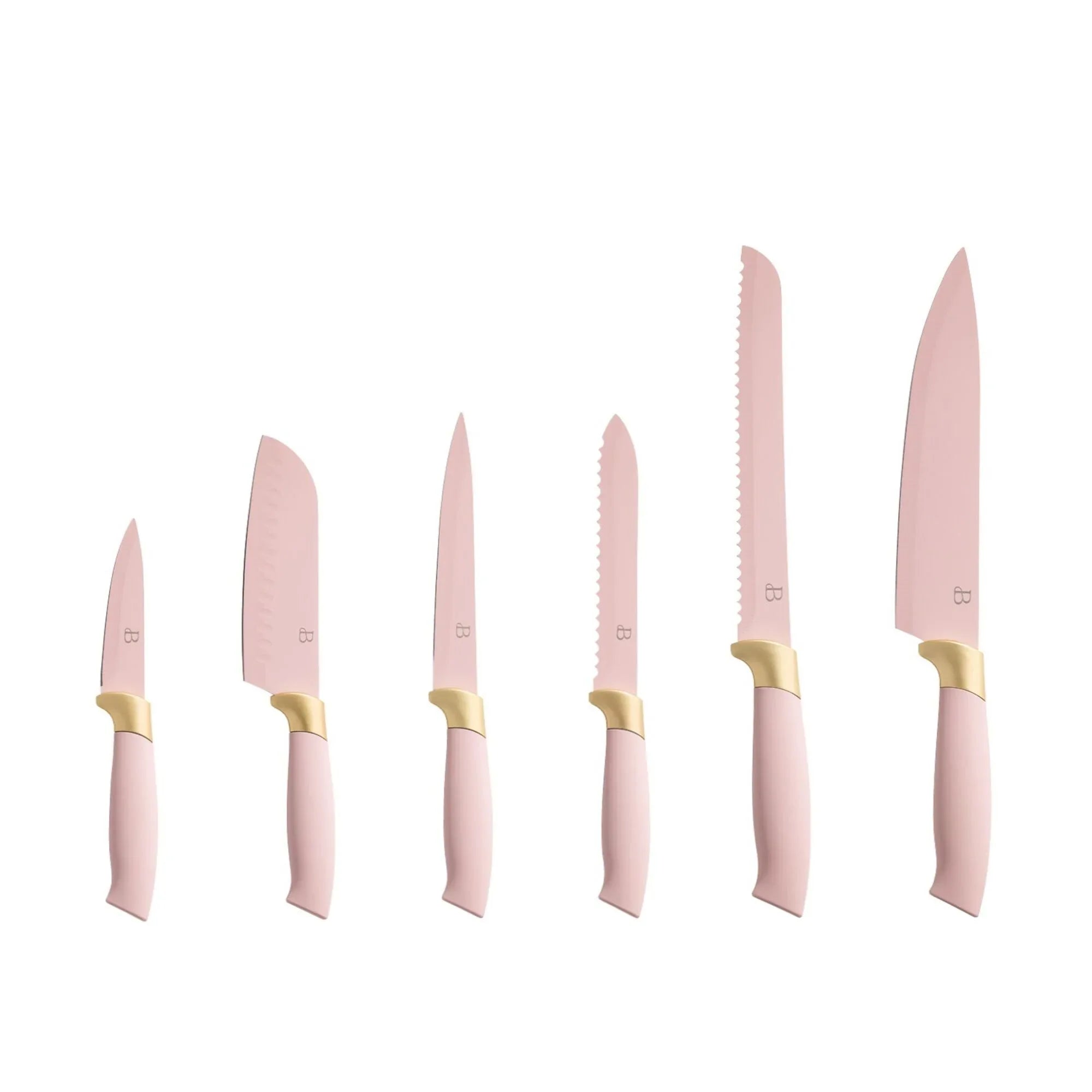 Beautiful 6 Piece Stainless Steel Knife Set White Icing with Gold Accent By Drew Barrymore