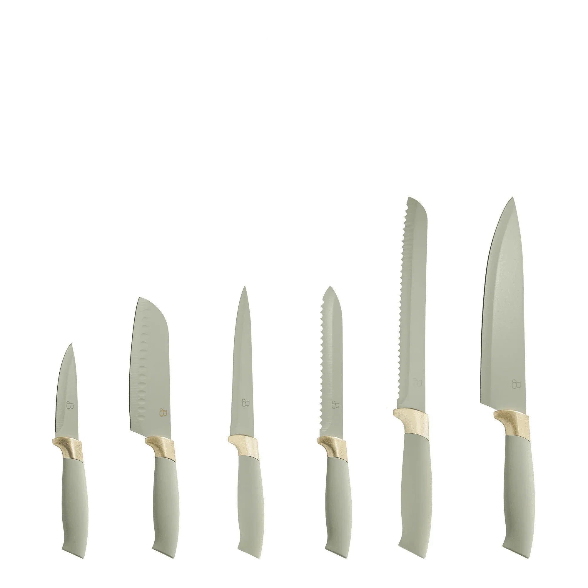 Beautiful 6 Piece Stainless Steel Knife Set White Icing with Gold Accent By Drew Barrymore