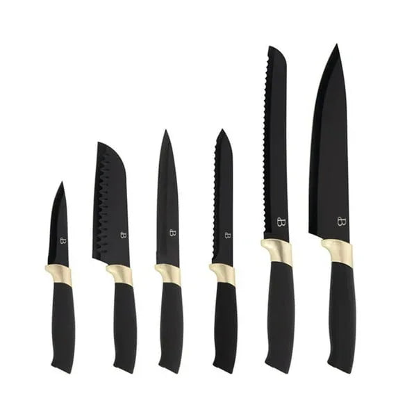 Beautiful 6 Piece Stainless Steel Knife Set White Icing with Gold Accent By Drew Barrymore