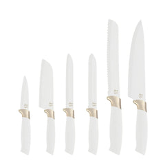 Beautiful 6 Piece Stainless Steel Knife Set White Icing with Gold Accent By Drew Barrymore