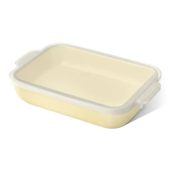 Beautiful 9”x 13” Stoneware Baker with Plastic Lid, Porcini Taupe by Drew Barrymore
