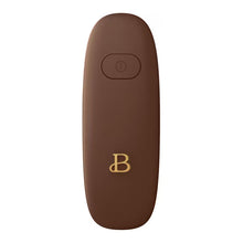 Chocolate-brown automatic electric can opener with oval power button and gold B emblem