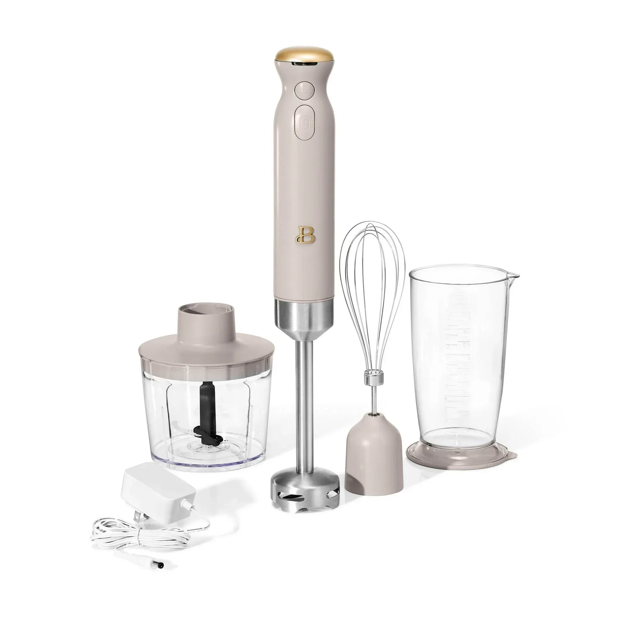 Beautiful Cordless Immersion Blender with Chopper, Whisk & Measuring Cup, White Icing by Drew Barrymore