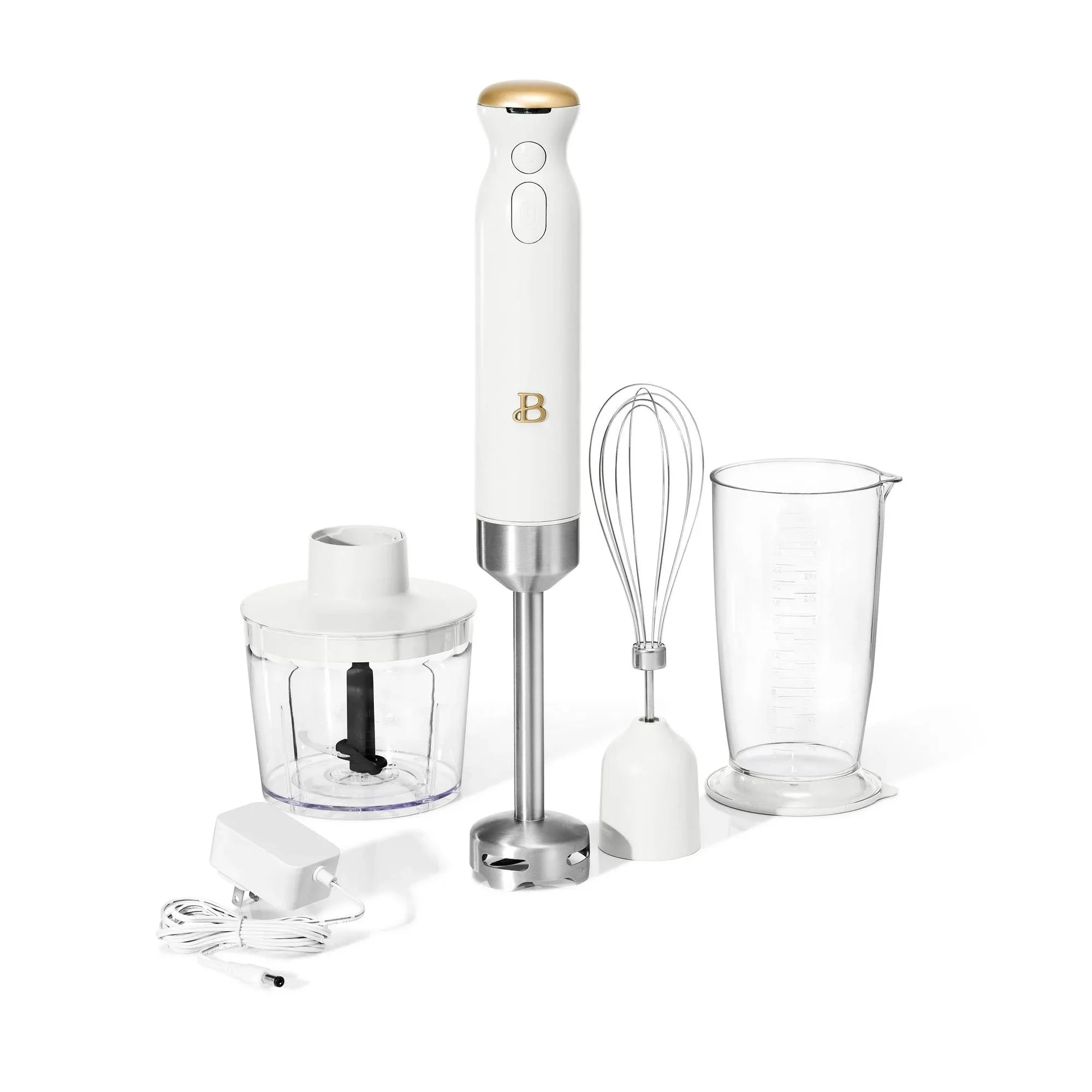 Beautiful Cordless Immersion Blender with Chopper, Whisk & Measuring Cup, White Icing by Drew Barrymore - USA MEGA SHOP
