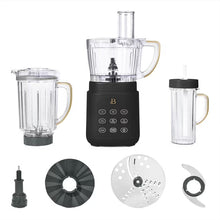 Black 3-in-1 kitchen system with blender, food processor, personal cup, and attachments