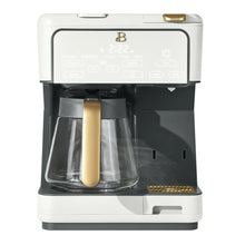 12-cup programmable drip and single-serve coffee maker in white, with glass carafe