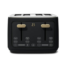 Black four-slice toaster with touch display, gold levers, and seven browning settings