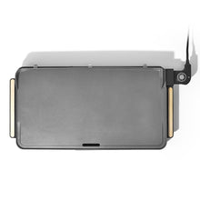 XL electric griddle viewed from above, showing its gray cooking surface and side handles