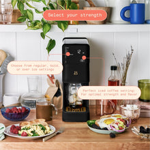 Black single-serve coffee maker with regular, bold, and iced coffee strength settings