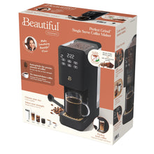Beautiful Perfect Grind single-serve coffee maker shown on its retail packaging