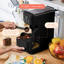 Beautiful by Drew Barrymore coffee maker with removable brew basket and reusable gold-tone filter