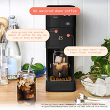 Beautiful by Drew Barrymore coffee maker brewing iced coffee into a glass