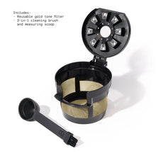 Reusable gold-tone filter basket and 2-in-1 cleaning brush and measuring scoop