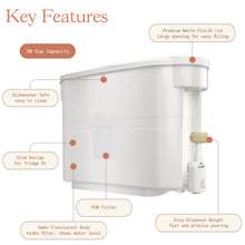 Beautiful by PUR white water filter dispenser with slim body, lid, and side spigot