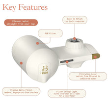 White faucet filter system with matte finish, filter light, and switching lever