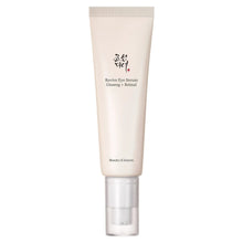 Eye serum tube with beige label and silver base