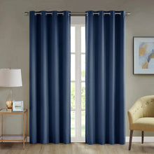 Navy blue window curtain panel pair with magnetic closure, grommet-style top