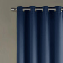 Navy blue window curtain panel pair with rod pocket and metal grommets