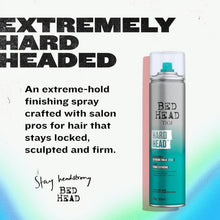 Bed Head Hard Head hairspray canister, teal top and silver metallic body