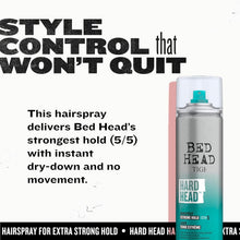 Hair spray canister with teal-and-white top and silver label front