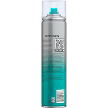 Hard Head hairspray canister back view with QR code and teal label