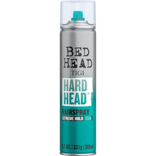 Bed Head Hard Head hairspray canister with teal cap and silver body