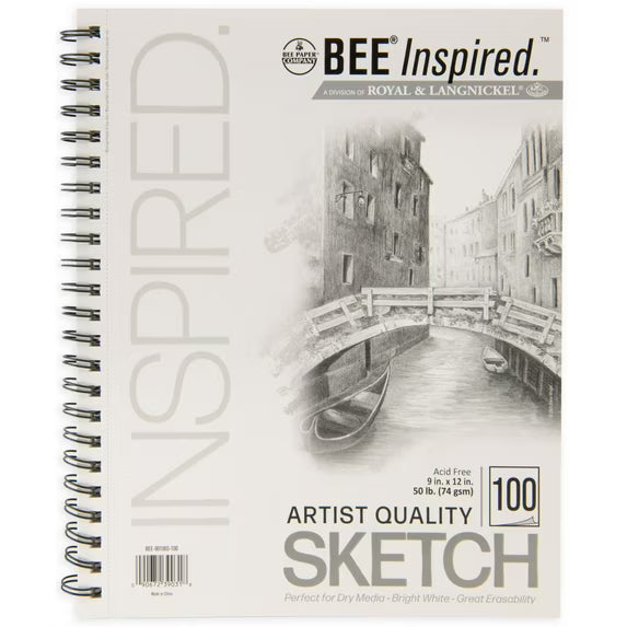 Bee Paper - Bee Inspired 9"x12" Sketching Paper Pad, 100 Sheets, Side Wire, 50lb. 74GSM