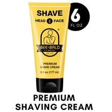 Bee Bald premium shaving cream tube, yellow/black, head & face, 6 fl oz