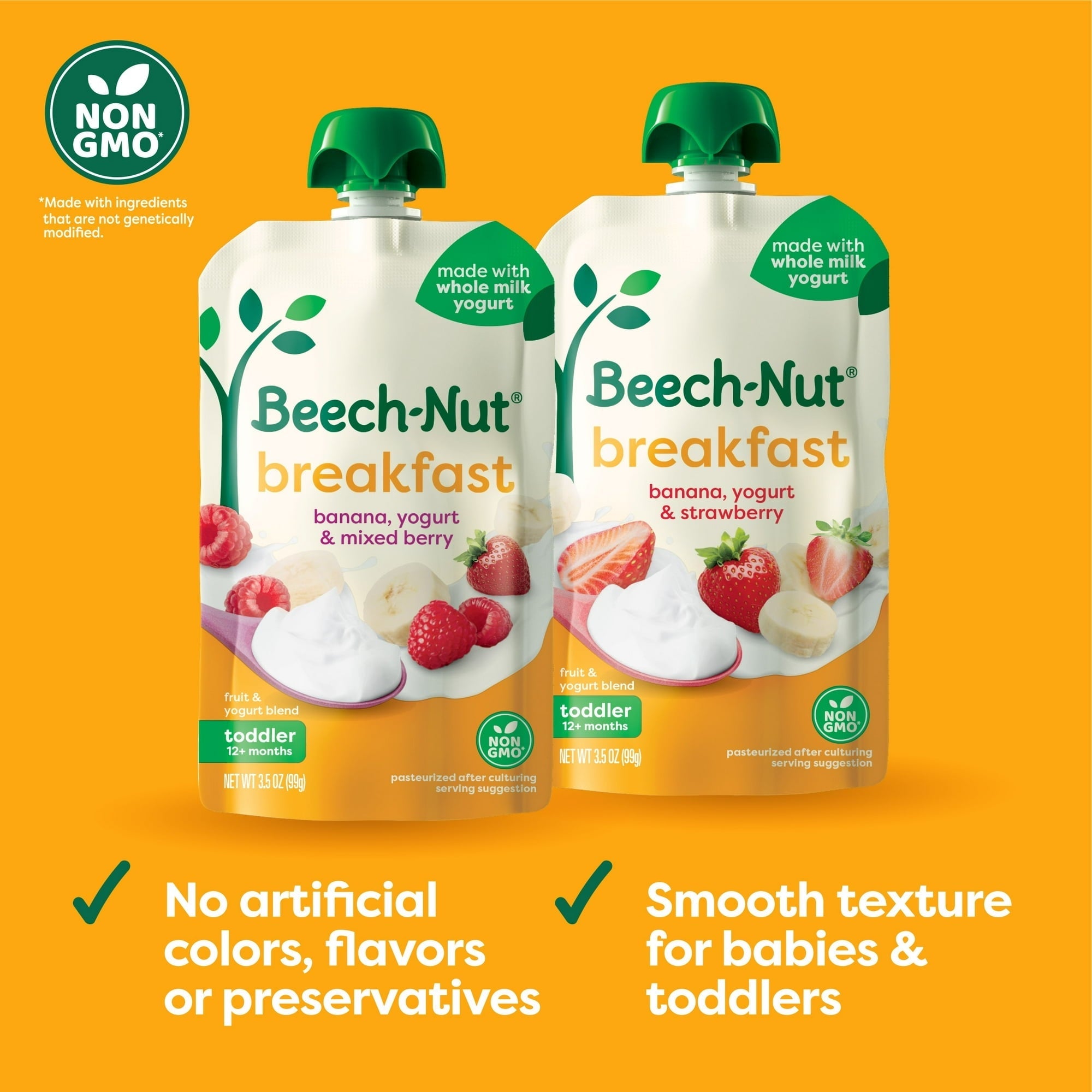 Beech-Nut Fruit & Yogurt Baby Food Pouches, Breakfast Variety Pack, 3.5 oz Pouch (9 Pack)