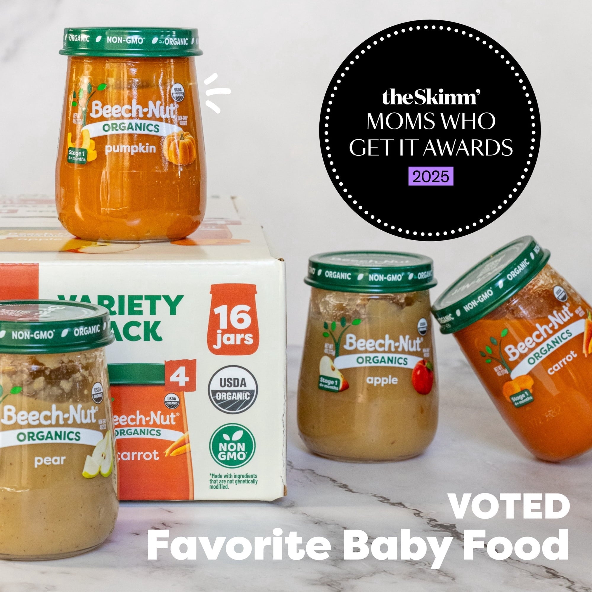Beech-Nut Organics Stage 1 Baby Food, Fruit & Vegetable Variety Pack, 4 oz Jars (16 Pack)