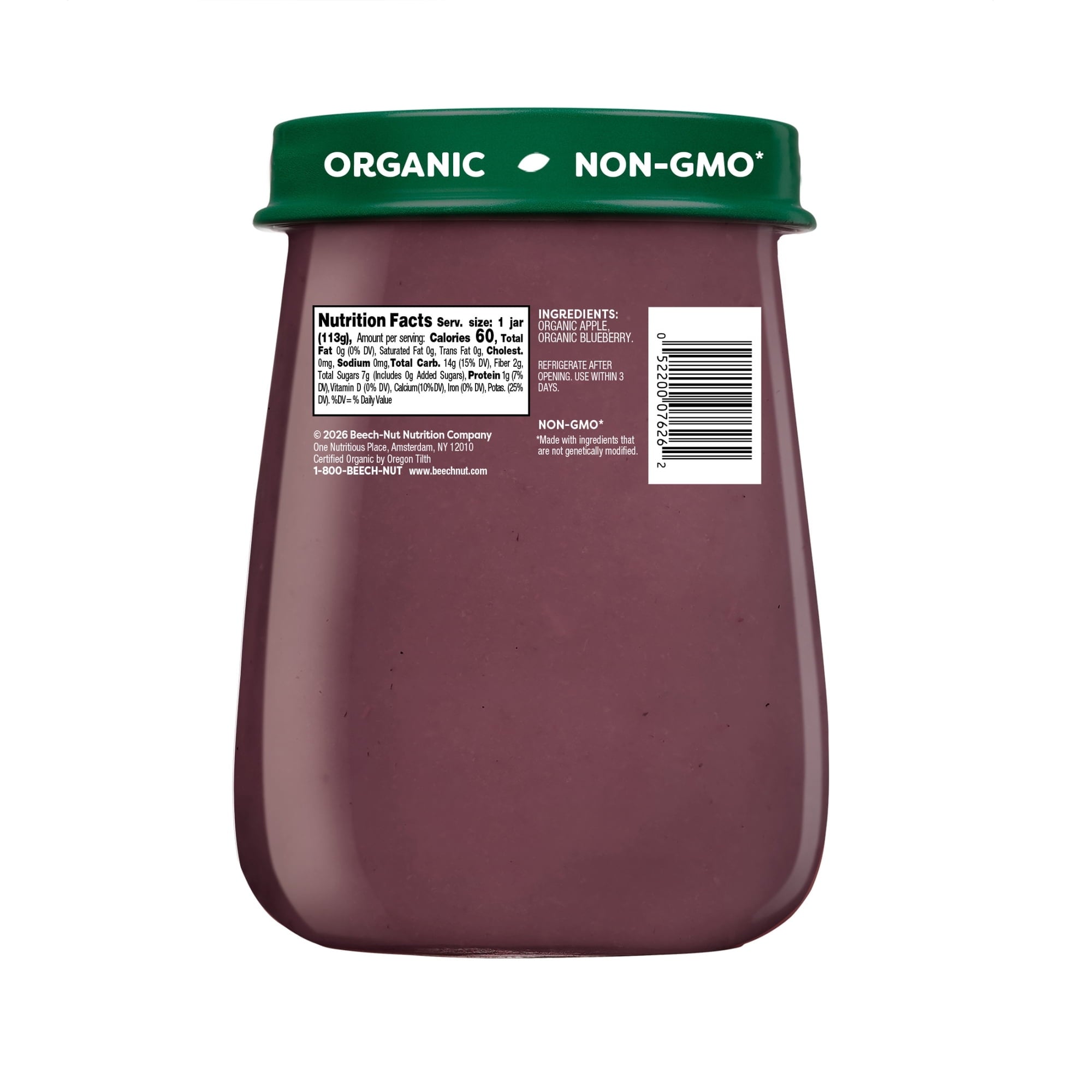 Beech-Nut Organics Stage 2 Organic Apple & Blueberries Baby Food, 4 oz Jar