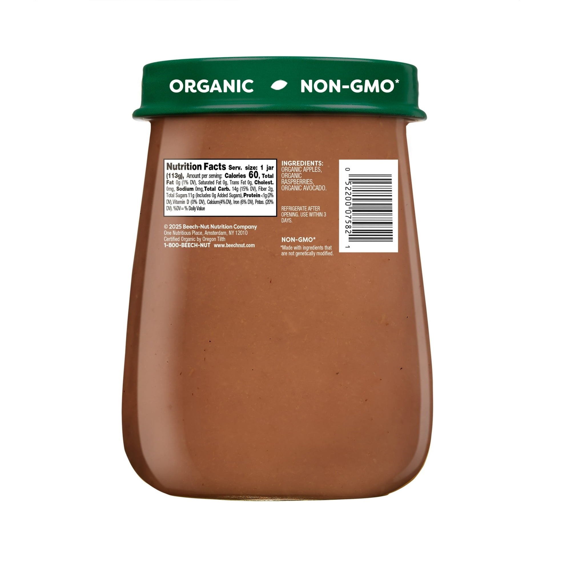 Beech-Nut Organics Stage 2 Organic Baby Food, Apple Raspberries & Avocado, 4oz Jar