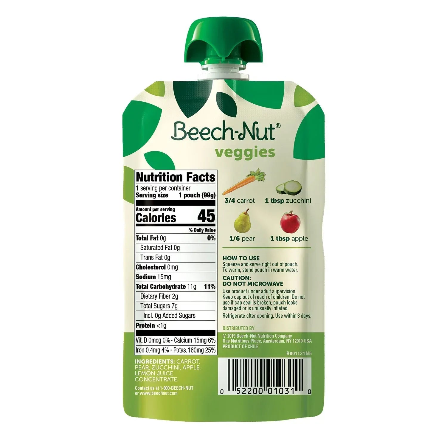 Beech-Nut Veggies and Fruities Stage 2 Baby Food Pouch, Variety Pack, 3.5 oz., 18 ct.