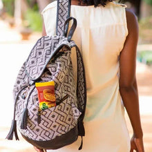 Patterned tote bag with BelVita Crunchy cinnamon brown sugar biscuit pack