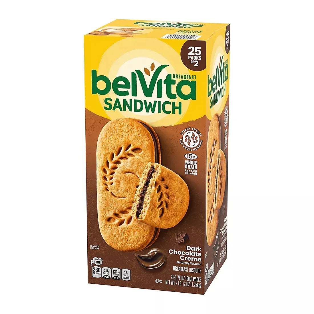 BelVita Dark Chocolate Creme Breakfast Bar Biscuit Sandwiches, 25 pk./1.76 oz.