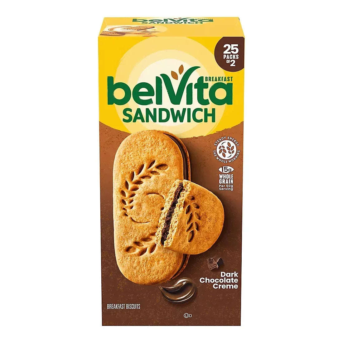BelVita Dark Chocolate Creme Breakfast Bar Biscuit Sandwiches, 25 pk./1.76 oz.