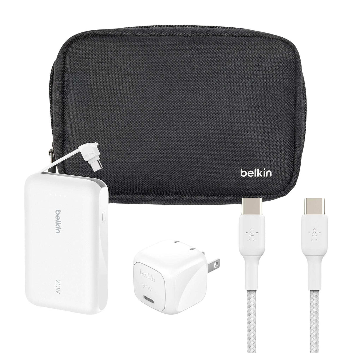 Belkin Travel Bundle ‚Äì 10K Power Bank with Integrated USB-C Cable, 30W USB-C Wall Charger, USB-C/C Cable & Travel Pouch - USA MEGA SHOP