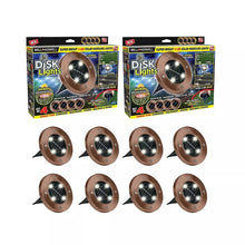 Bronze solar disk garden lights, 8-pack with stake bases and round solar panels