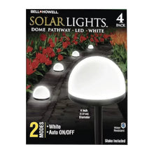 Solar dome pathway lights, white LED, 4-pack, retail box