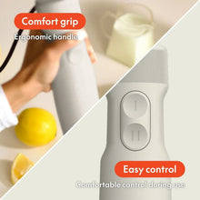Oatmilk immersion blender handle with two button controls and ergonomic grip