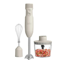 Oatmilk immersion blender system with whisk attachment and blending chopper cup