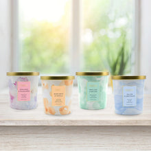 4-pack of luxury scented candle jars with gold lids, four pastel-scent labels