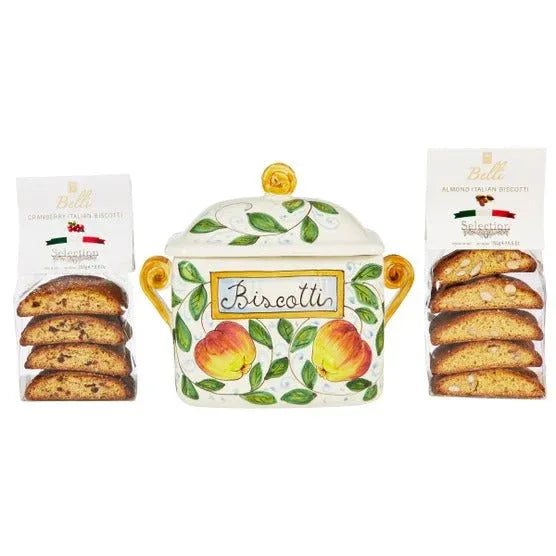 Belli Biscotti Hand Painted Ceramic Jar, Italian Semi Soft Biscotti, 2-pack, 17.6 oz. total - USA MEGA SHOP