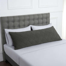 Dark gray diamond-quilted body pillow with piped edges
