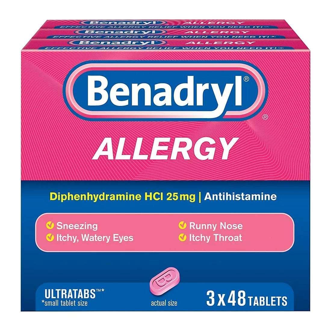 Benadryl Ultratab Antihistamine Allergy Medicine Tablets, 3 Pack, 48 Count Each