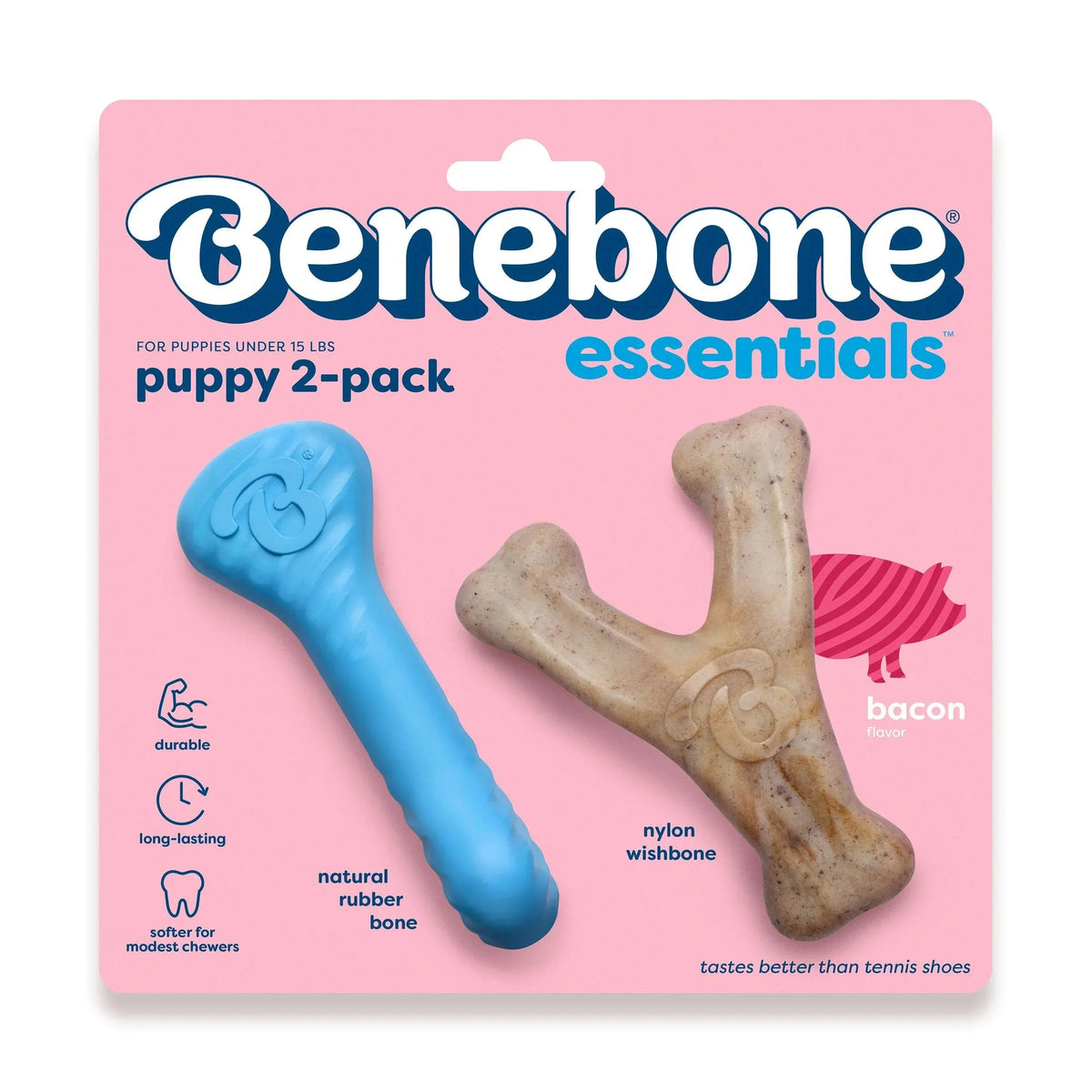 Benebone Essentials Puppy 2-pack Rubber Bone/Wishbone Bacon Tiny