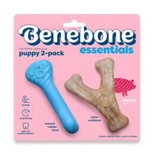 Benebone essentials puppy rubber 2-pack bone and wishbone, blue and tan.